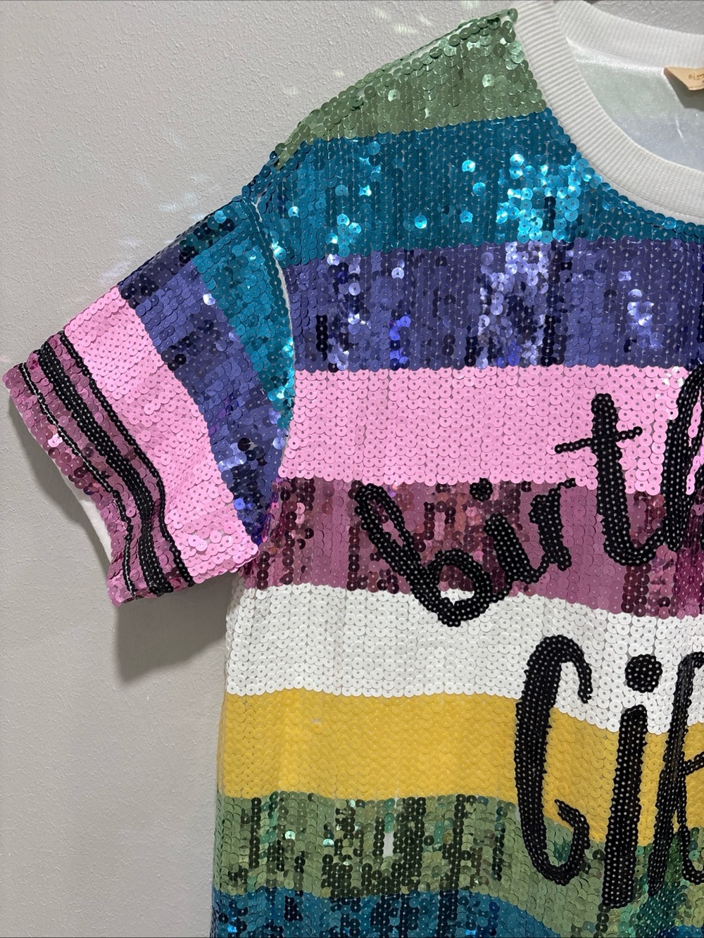 Simply Southern Birthday Girl Sequin Dress Women’s Size S/M Multi Color Striped - Picture 3 of 16